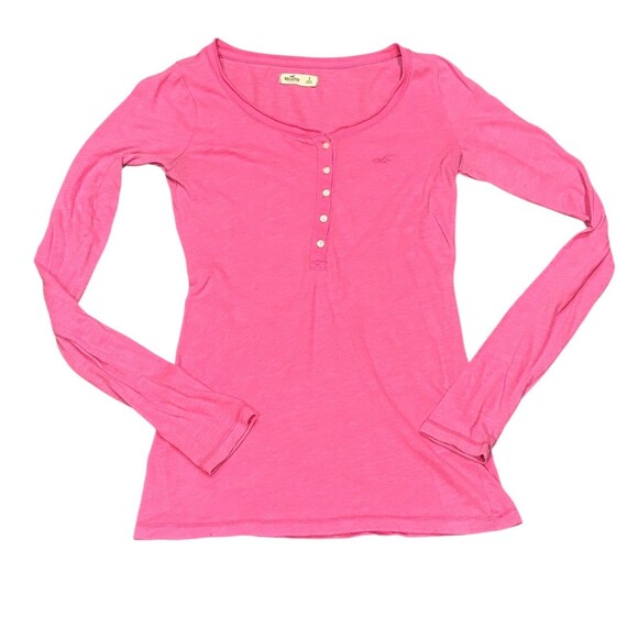 Hollister Y2k Small Pink Long Sleeve Henley Stretch ButtonUp Top layering preppy - Picture 1 of 11
